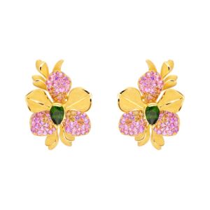 24K PURE GOLD WITH GEMSTONE STUD EARRINGS